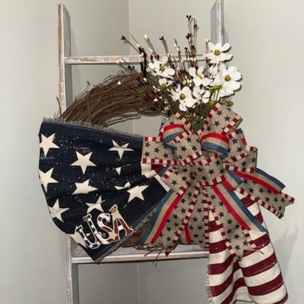 Patriotic Wreath with Stars and Stripes
